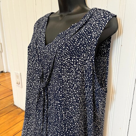 Reitman's Navy & White Self Tie Sleeveless Blouse, Size XXL - Picture 3 of 10